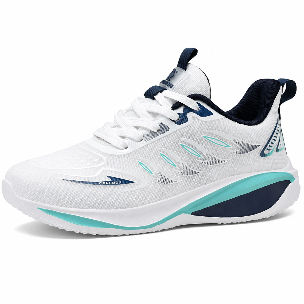 CANEMON QZ8826 lightweight breathable lace-up walking sneaker in white and navy