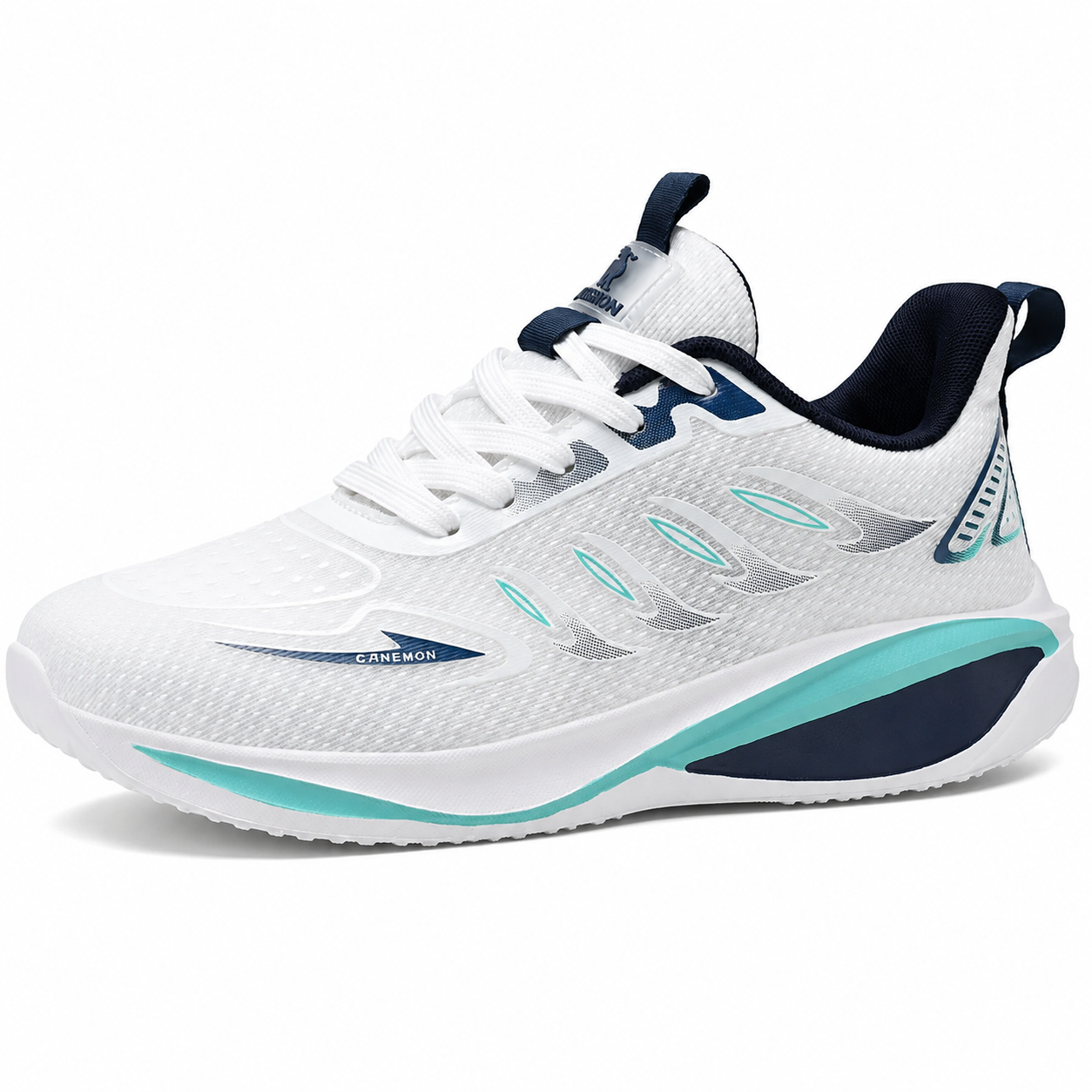 CANEMON QZ8826 lightweight breathable lace-up walking sneaker in white and navy