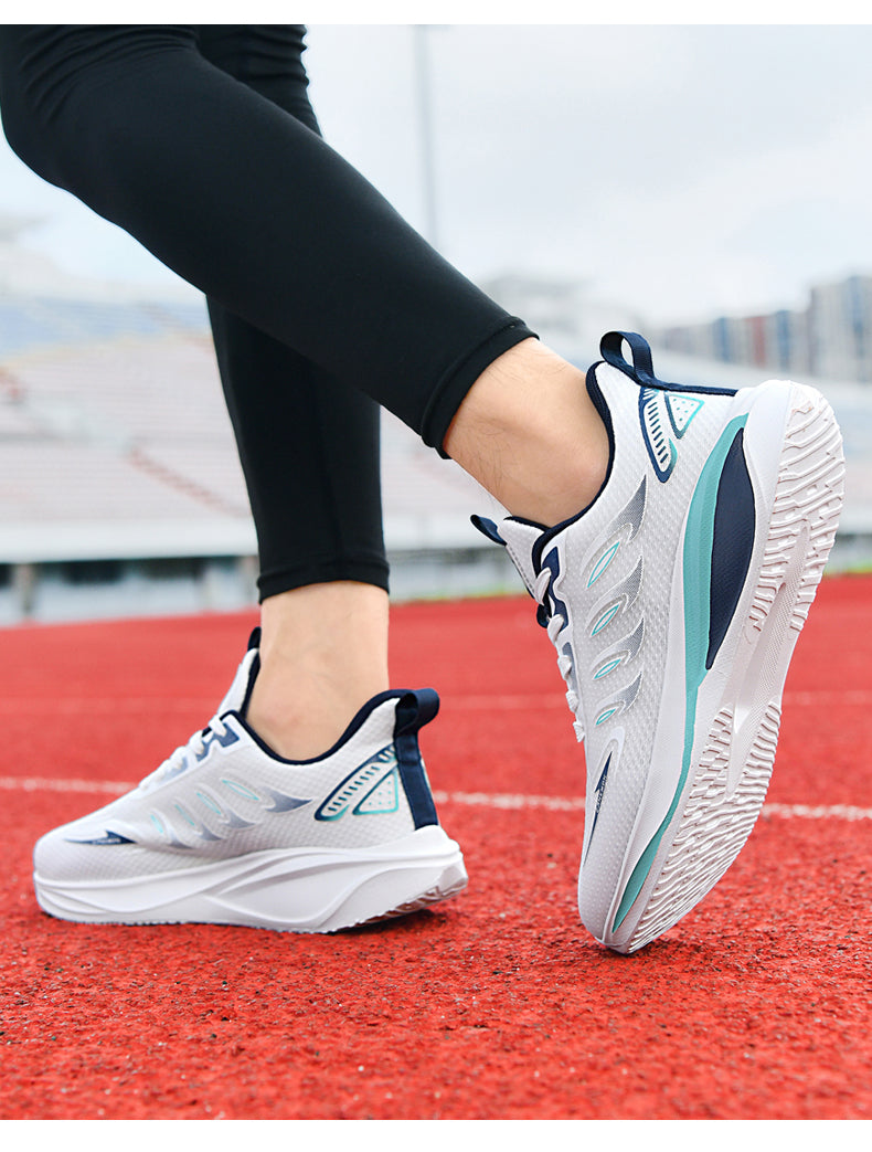 CANEMON QZ8826 White/Navy sneakers on foot, heel and outsole
