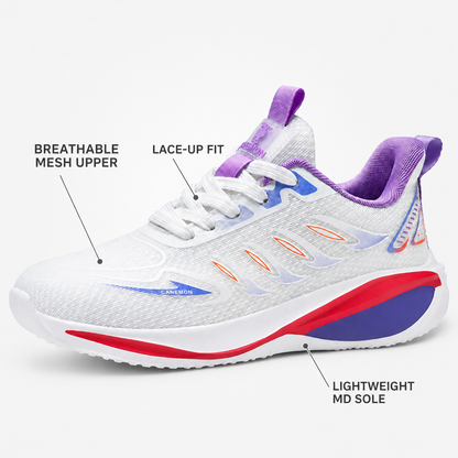 CANEMON QZ8826 white and purple breathable mesh lace-up sneaker feature guide