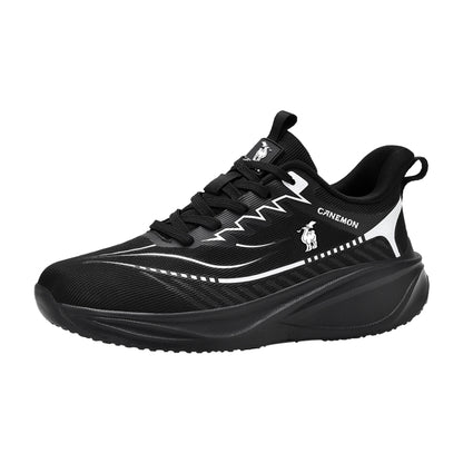 CANEMON QZ8829 men's woven mesh walking sneaker in Black on a white background