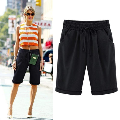 Women's Elastic Waist Casual Comfy Beach Shorts with Pockets