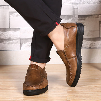 Men Solid Leather Shoes Soft Sole Leisure Driving Antislip