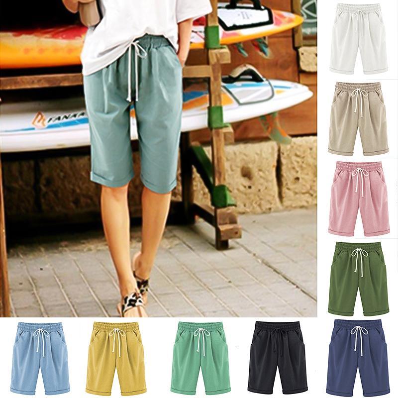 Women's Elastic Waist Casual Comfy Beach Shorts with Pockets