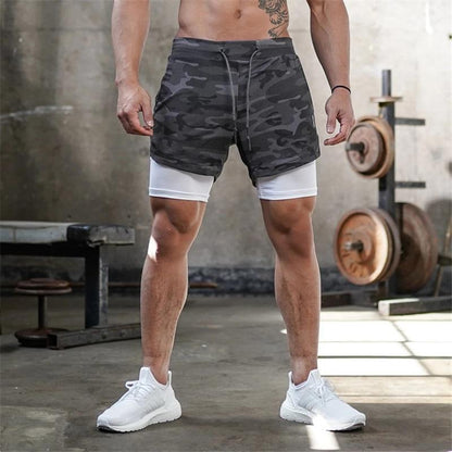 Mens 3 in 1 Workout Shorts - Quick Dry with Phone & Towel Holder
