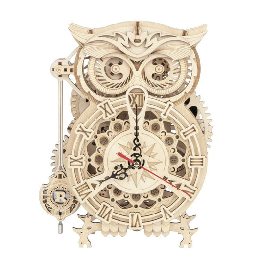 Wooden DIY 3D Puzzle Mechanical Gear Owl Clock
