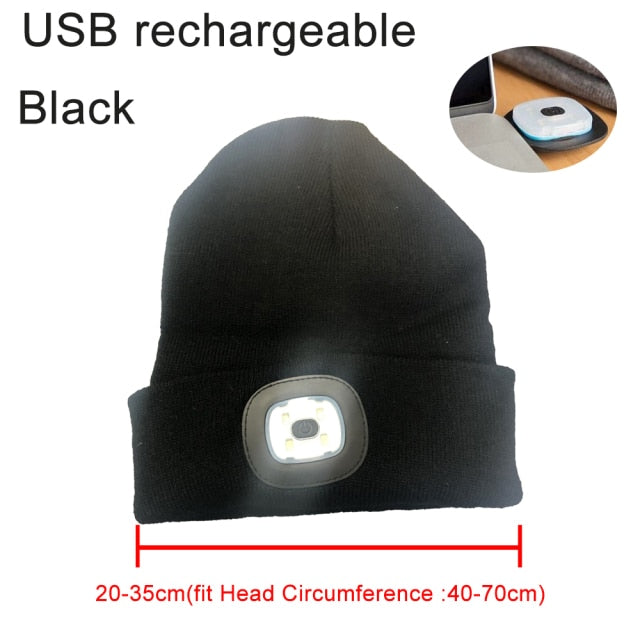 Outdoor Camping Hiking Button Battery Models LED Lights Knitted Cap